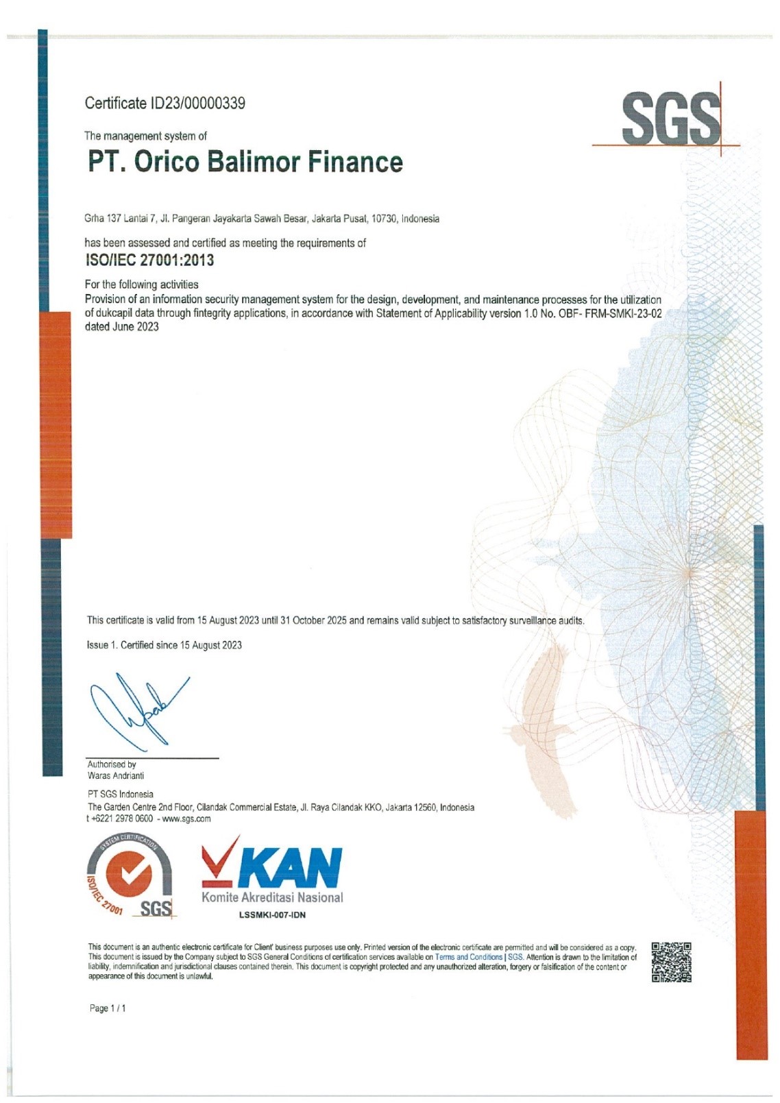 Melindungi Keamanan Data Customer, OBF menerapkan ISO 27001:2013